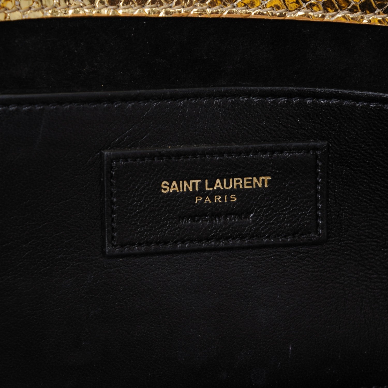 Saint Laurent Metallic Calfskin Embossed Classic Monogram Tassel Clutch Gold 6 of 7