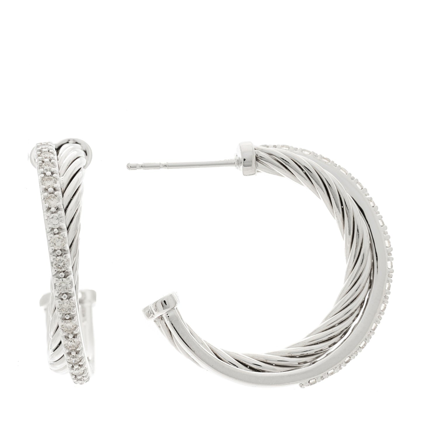 Sterling Silver Diamond Small Crossover Hoop Earrings