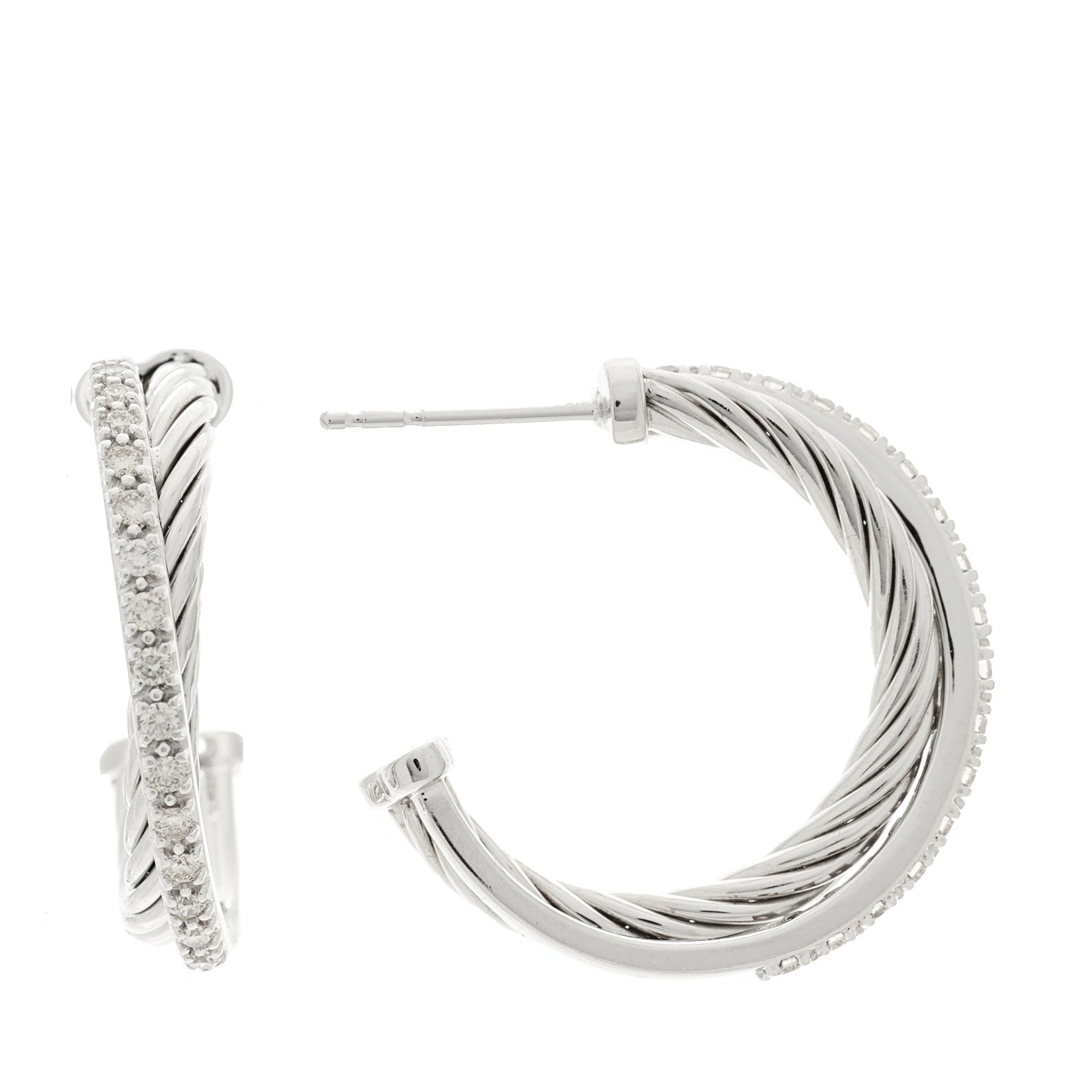 David Yurman Sterling Silver Diamond Small Crossover Hoop Earrings 1 of 4