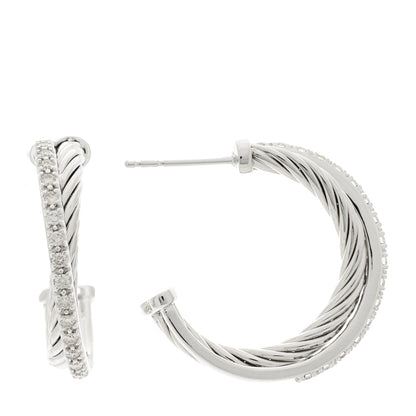 David Yurman Sterling Silver Diamond Small Crossover Hoop Earrings 1 of 4
