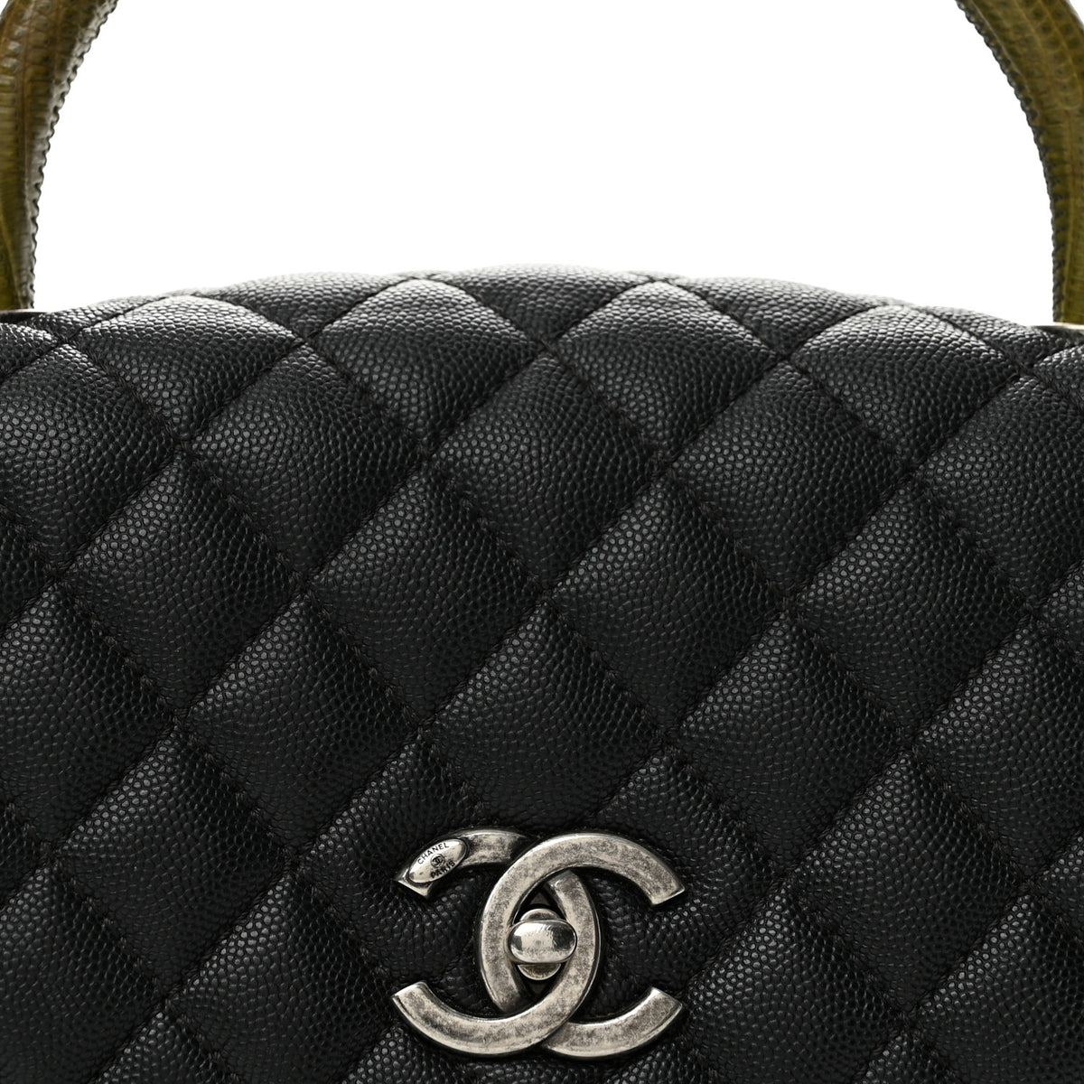 Chanel Caviar Lizard Quilted Medium Coco Handle Flap Black Khaki 8 of 14