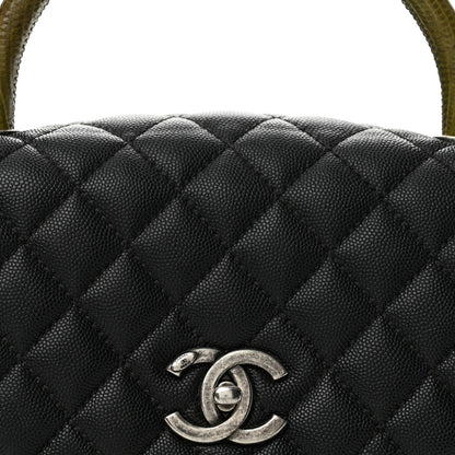 Chanel Caviar Lizard Quilted Medium Coco Handle Flap Black Khaki 8 of 14