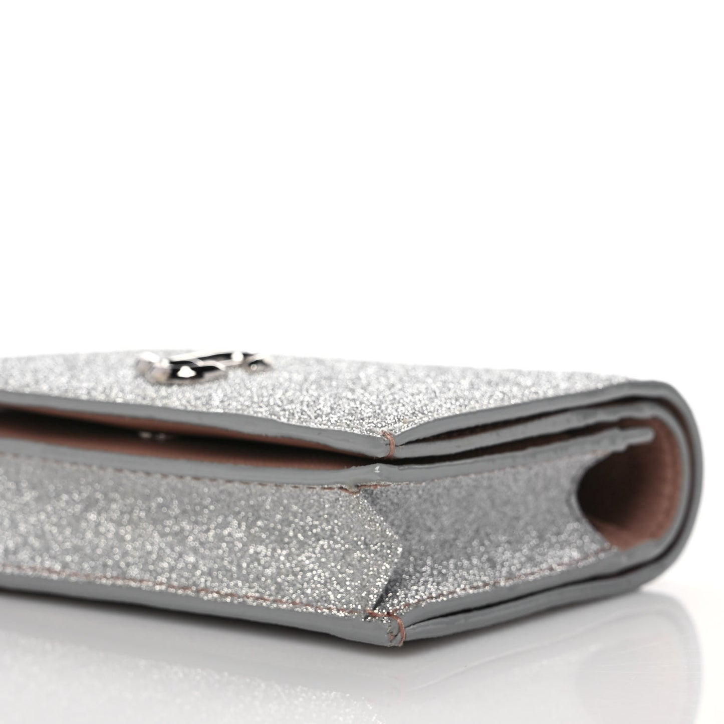 Coarse Glitter Calfskin Palace Wallet Silver
