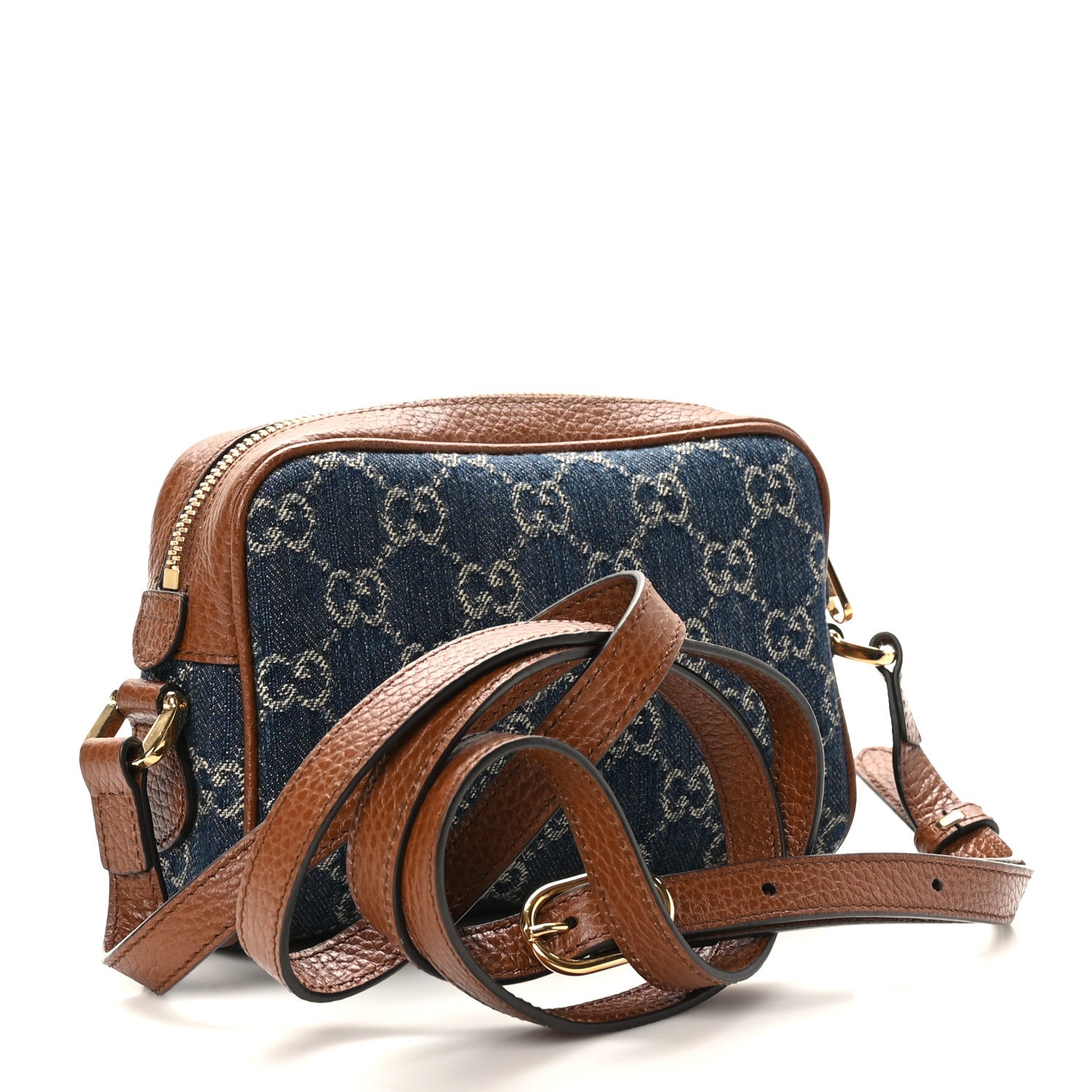 Gucci New Denim GG Monogram Dollar Calfskin Mini Ophidia Shoulder Bag Blue Tea Cuir Epilog 3 of 9