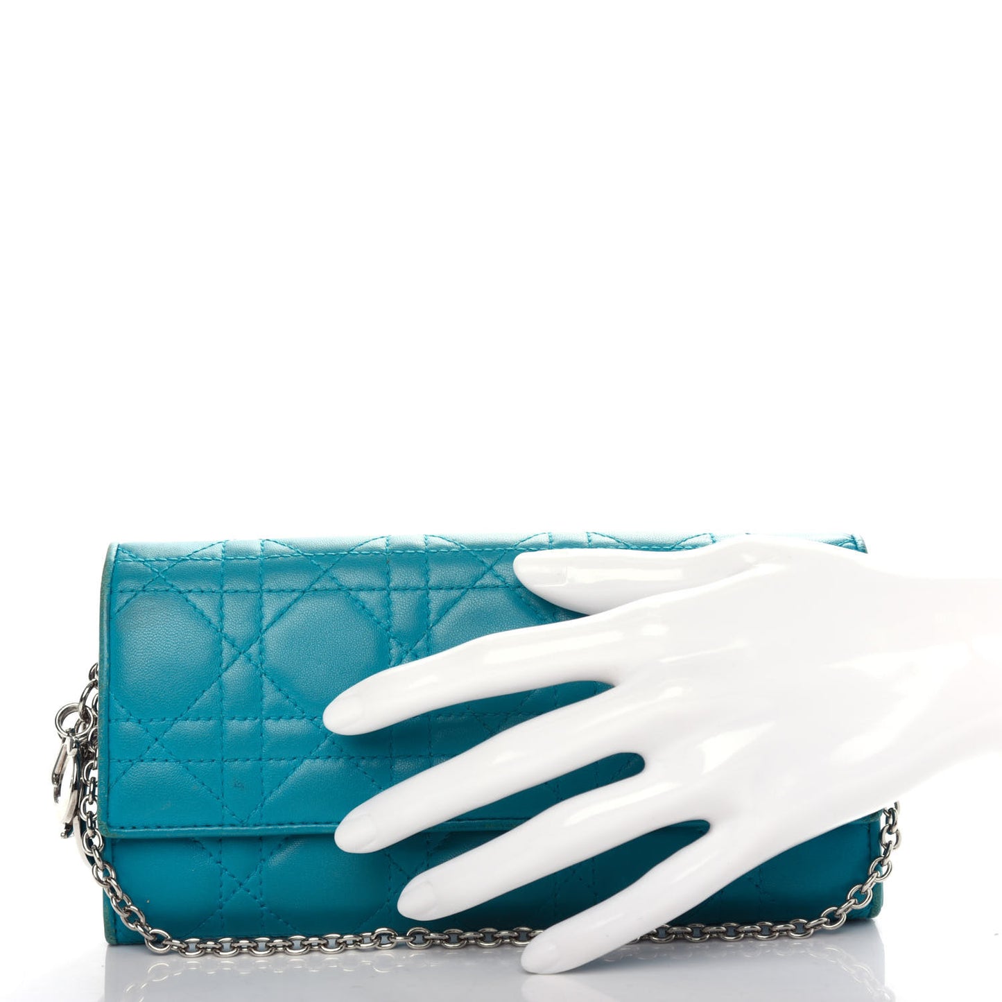 Lambskin Cannage Lady Dior Rendezvous Wallet On Chain Turquoise