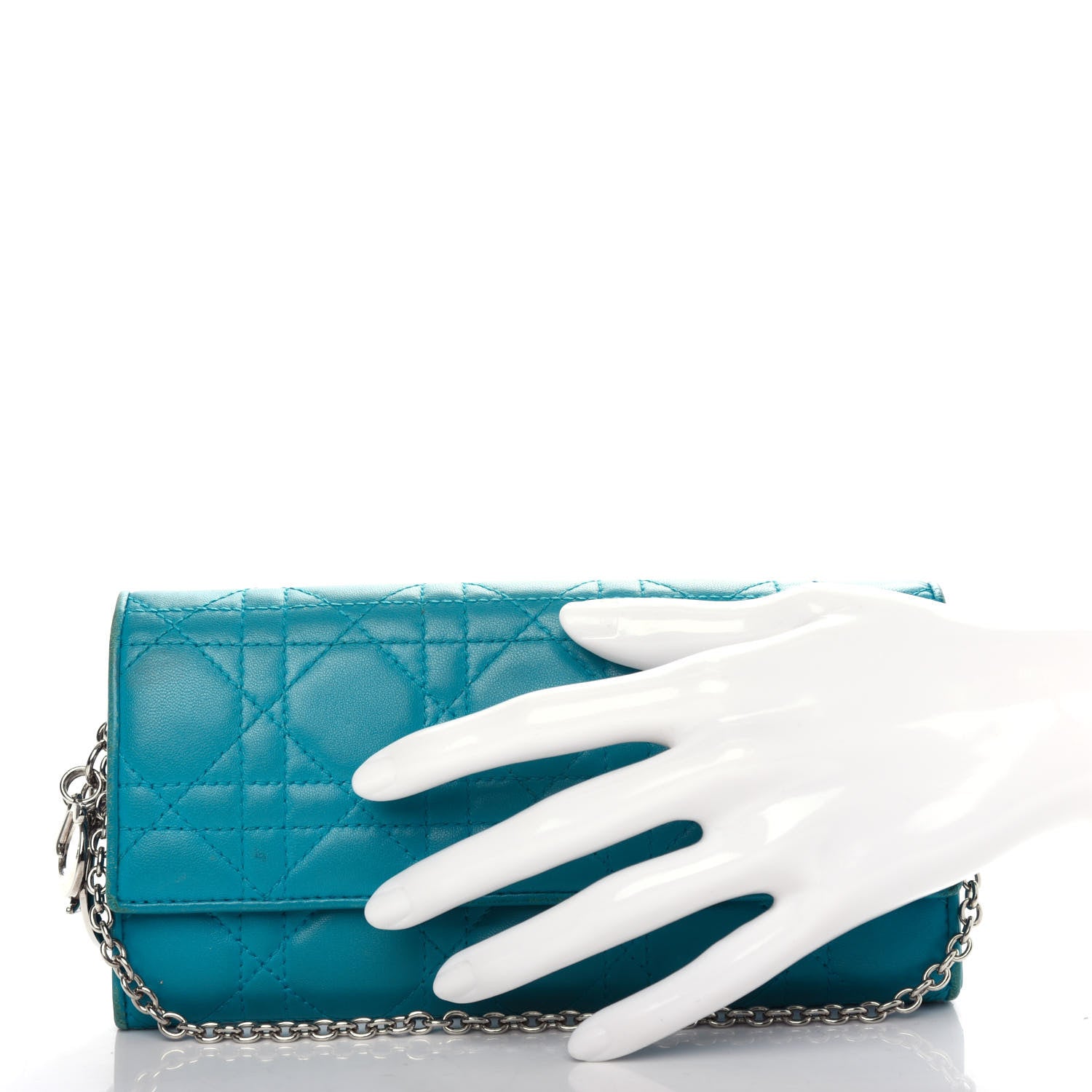 Christian Dior Lambskin Cannage Lady Dior Rendezvous Wallet On Chain Turquoise 2 of 8