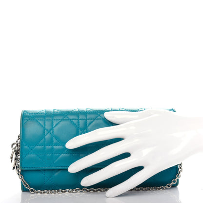 Christian Dior Lambskin Cannage Lady Dior Rendezvous Wallet On Chain Turquoise 2 of 8