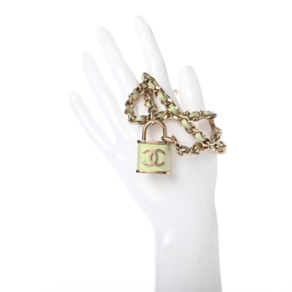 Chanel Metal Lambskin Lock Multi Strand Bracelet Gold Light Blue 2 of 5