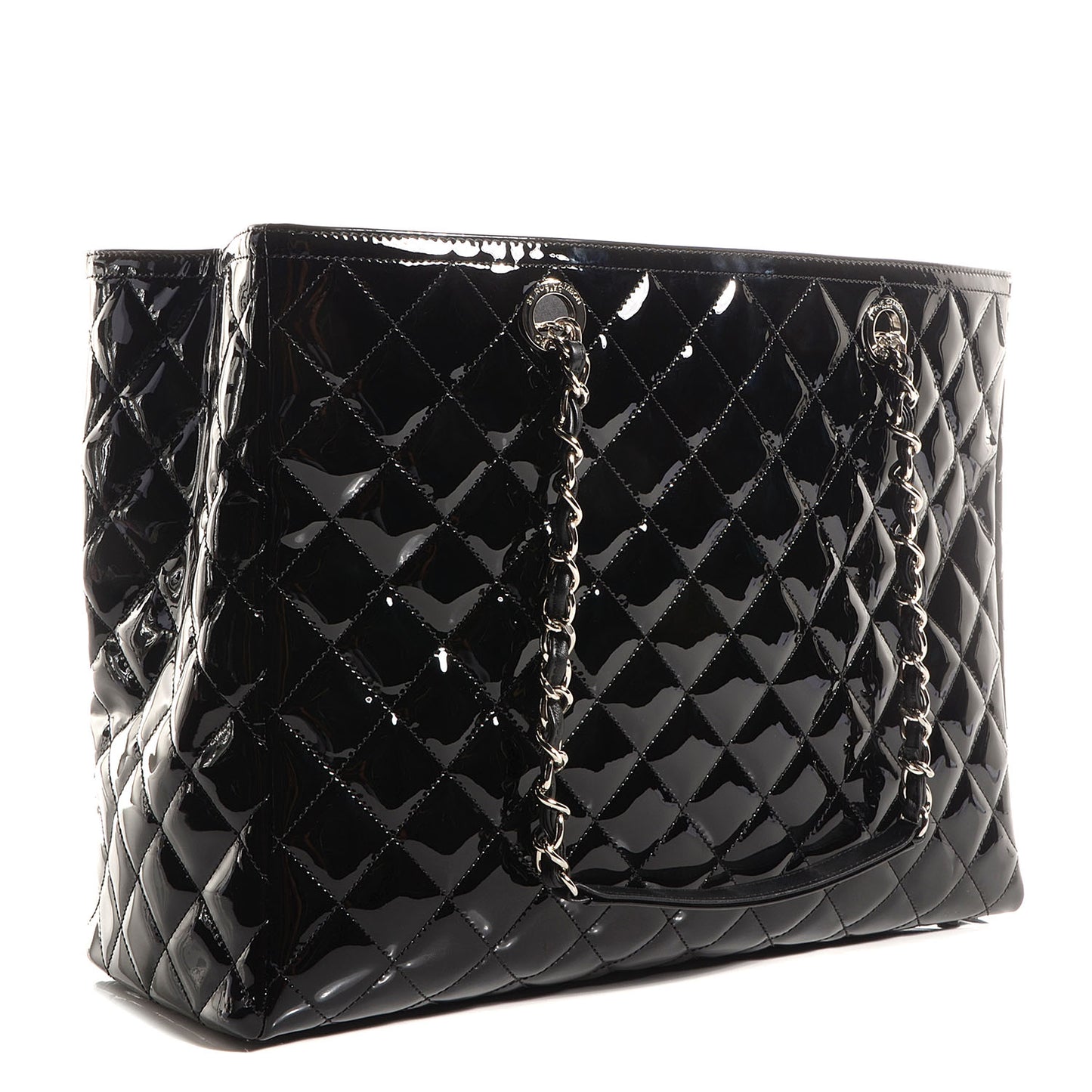 Patent Quilted Coco Shine Shopping Tote Black
