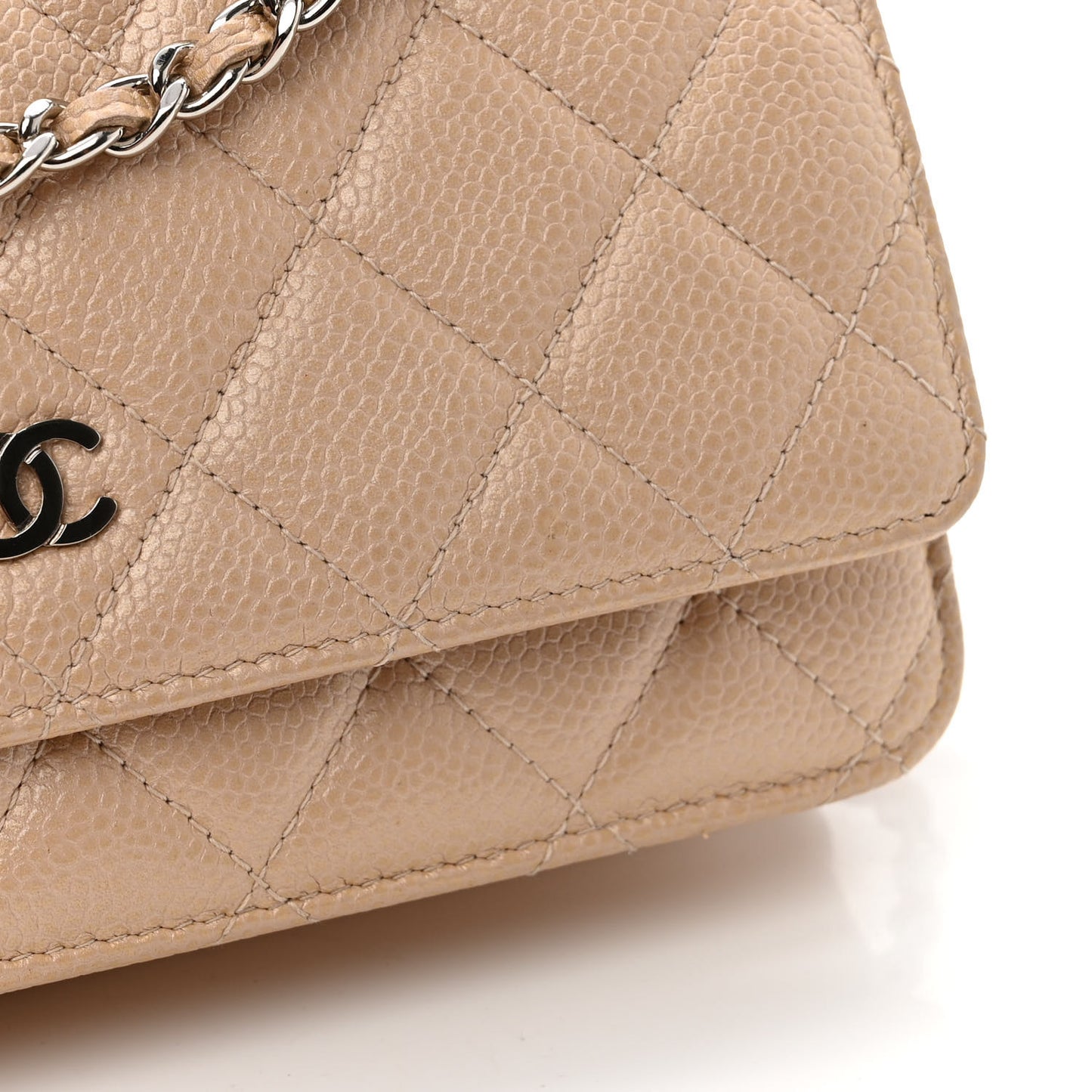 Caviar Quilted Wallet On Chain WOC Beige