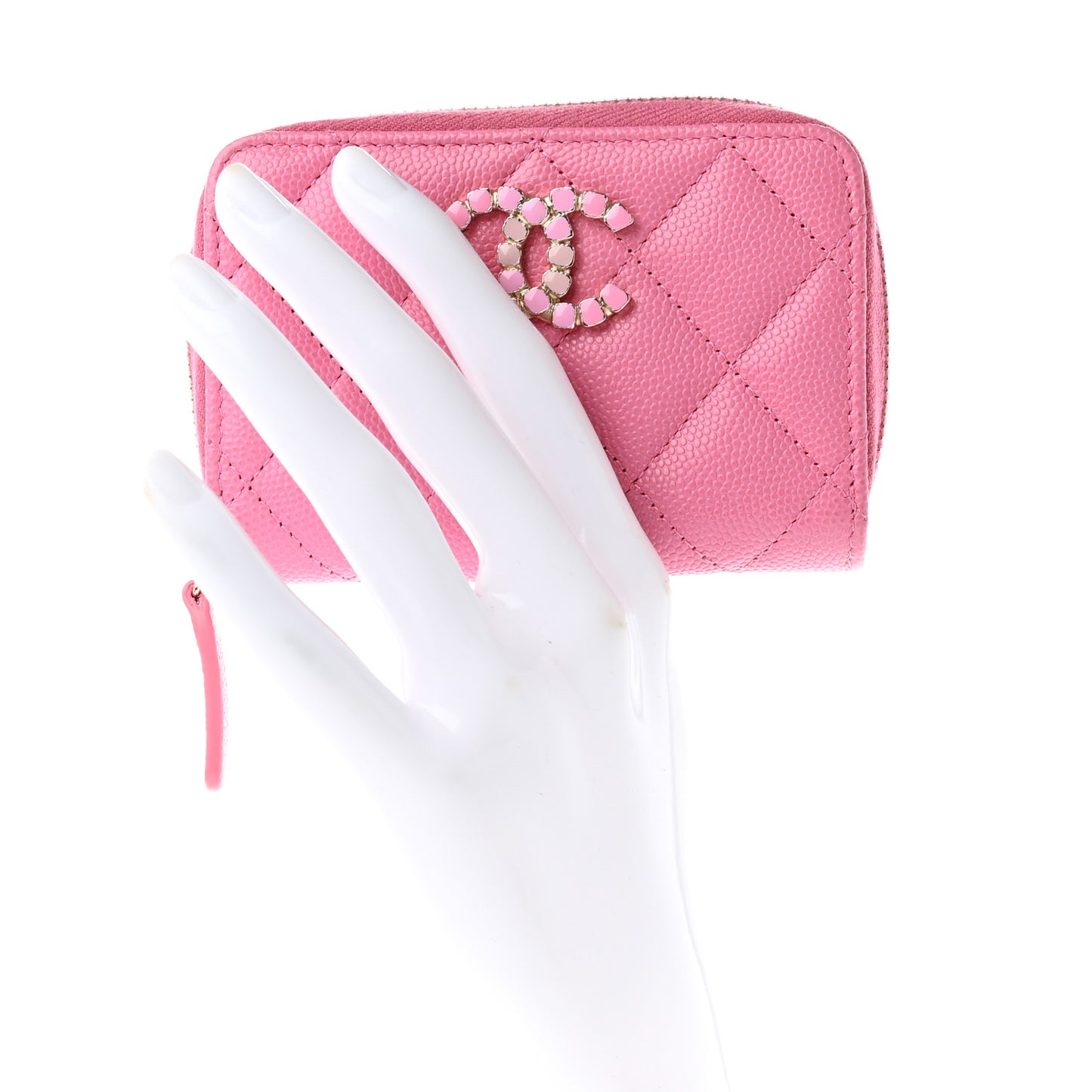 Caviar Quilted Enamel CC Zip Around Coin Purse Pink