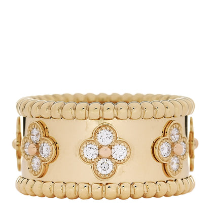 Van Cleef & Arpels 18K Yellow Gold Diamond Perlee Clovers Ring 50 5.5 1 of 4