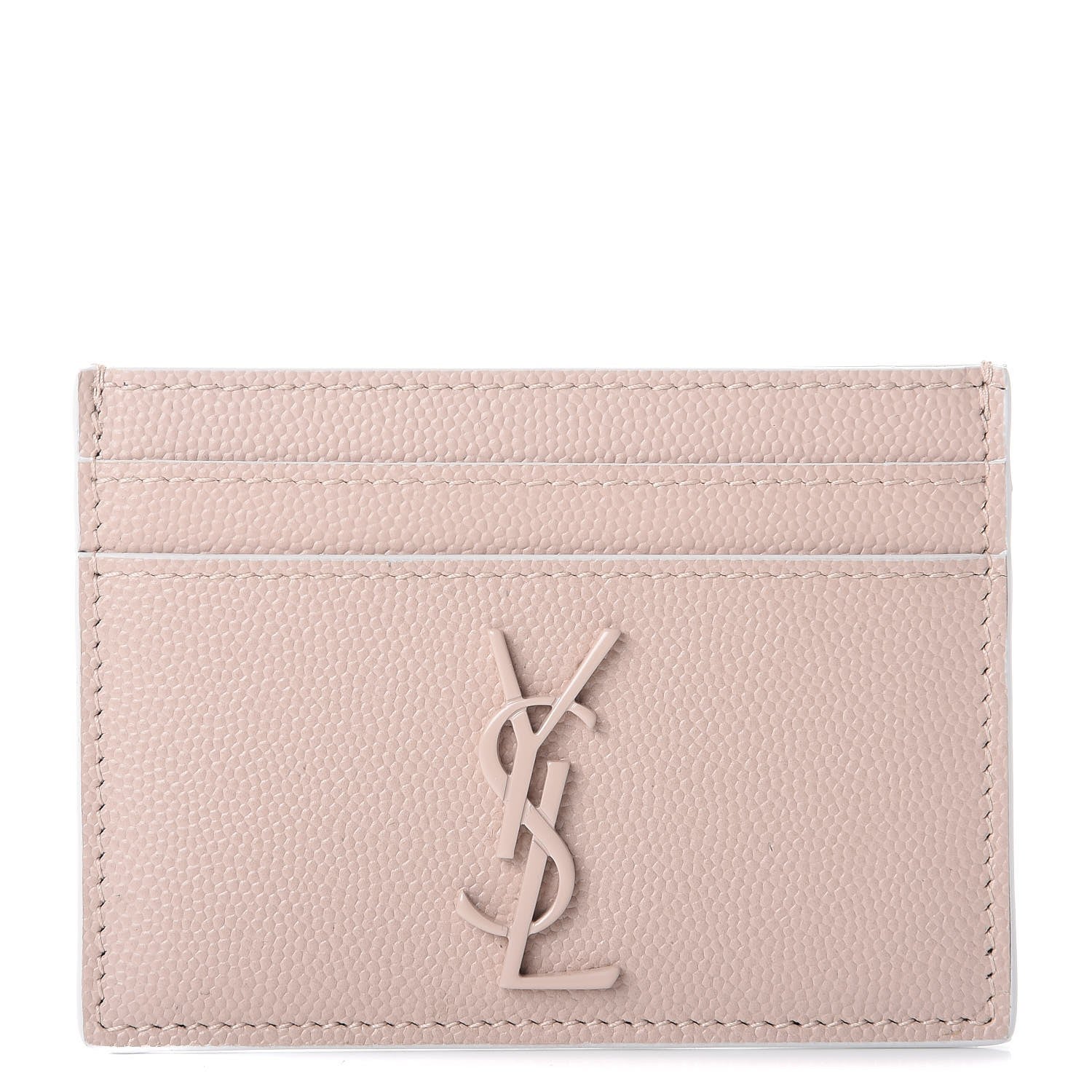 Saint Laurent Grain De Poudre Monogram Credit Card Case Rose 1 of 8