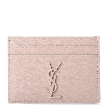 Saint Laurent Grain De Poudre Monogram Credit Card Case Rose 1 of 8