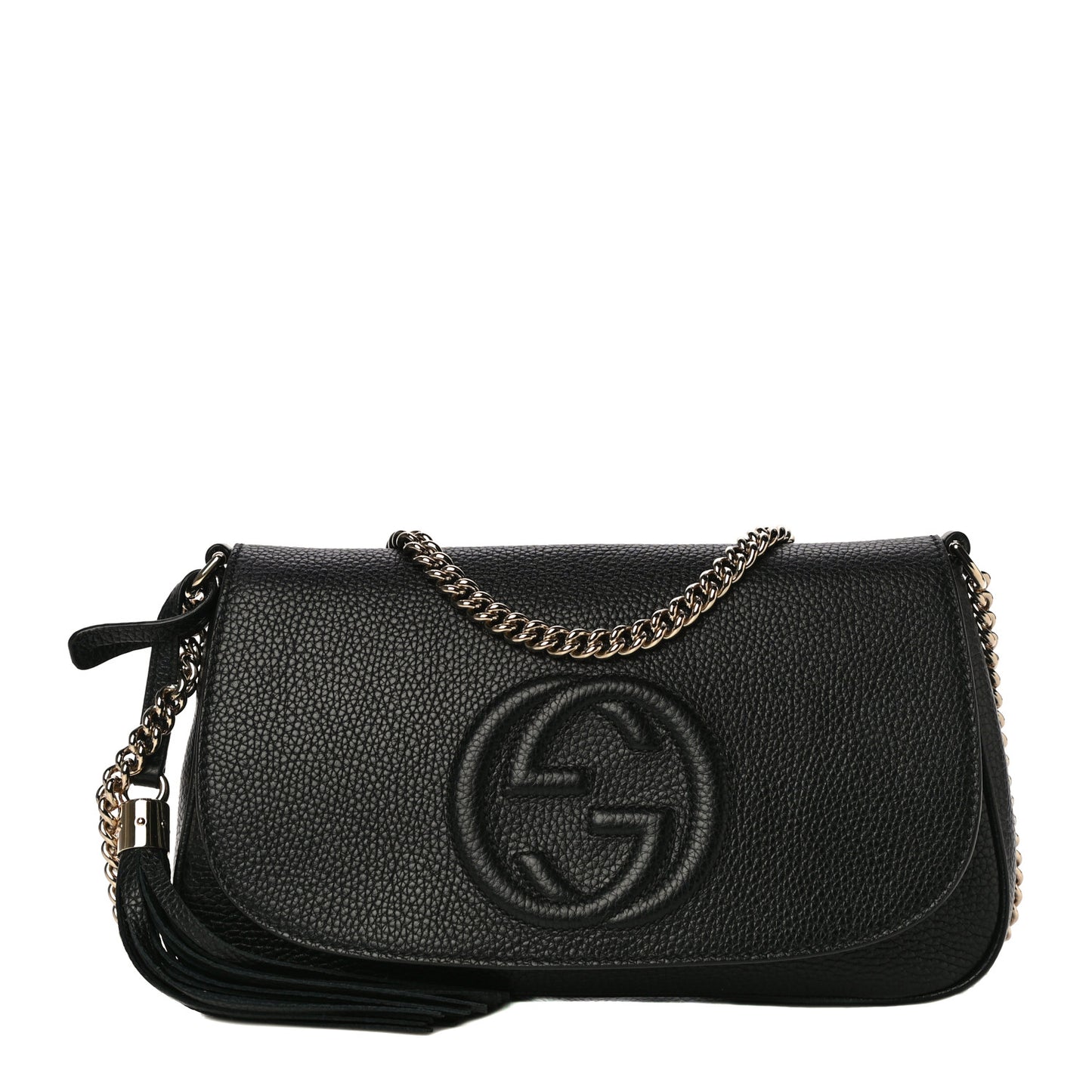 Pebbled Calfskin Medium Soho Flap Crossbody Black