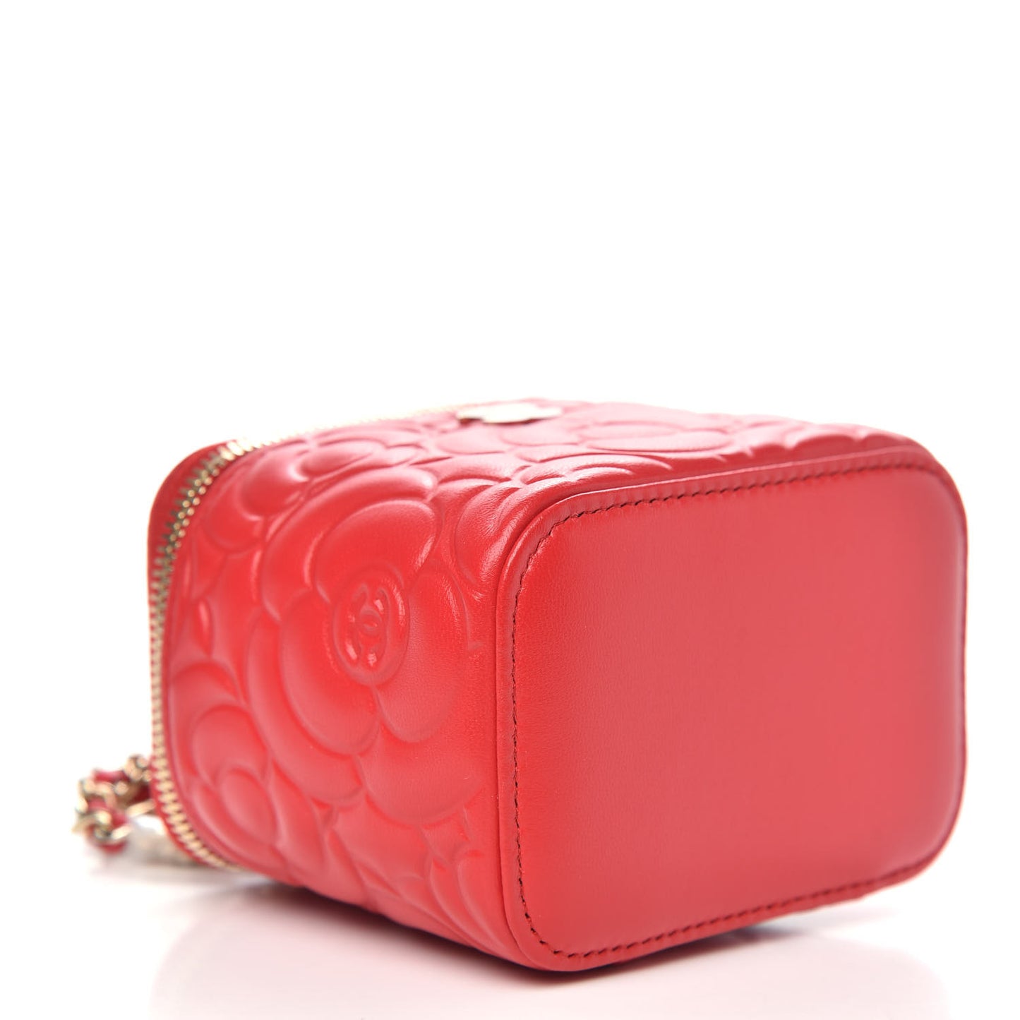 Lambskin Camellia Embossed Mini Vanity Case With Chain Red