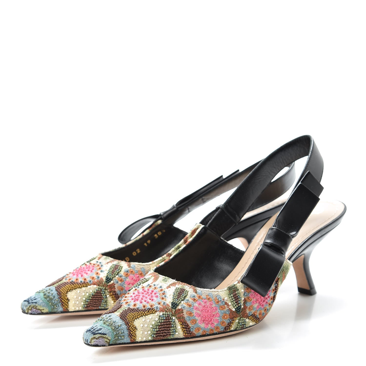 Christian Dior Embroidered Calfskin Beaded Sweet D Sling-Back Pumps 38.5 Cypress 3 of 9