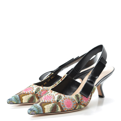 Christian Dior Embroidered Calfskin Beaded Sweet D Sling-Back Pumps 38.5 Cypress 3 of 9