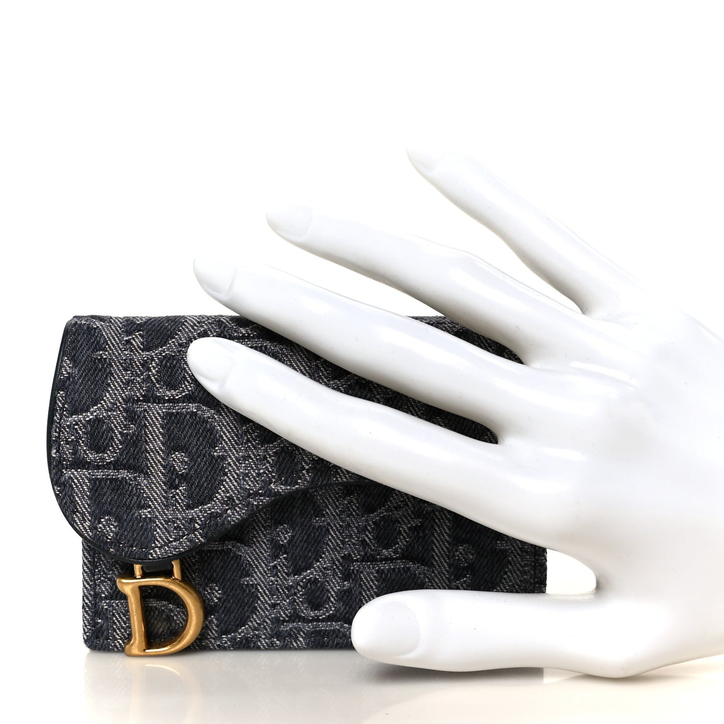 Denim Oblique Saddle Bloom Card Holder Grey