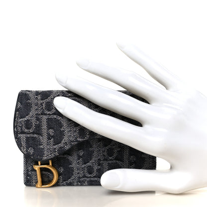Christian Dior Denim Oblique Saddle Bloom Card Holder Grey 2 of 8