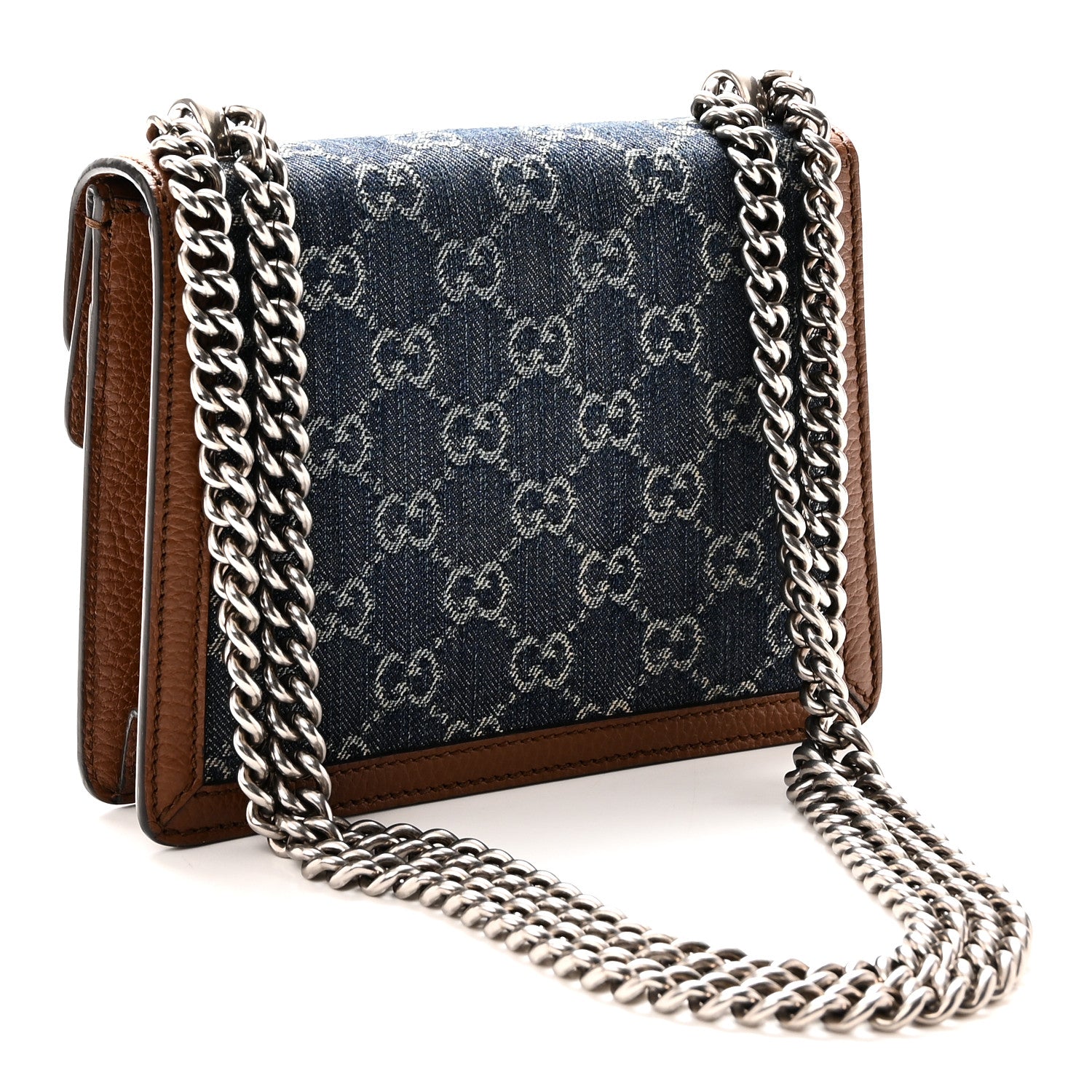 Gucci New Denim GG Monogram Dollar Calfskin Enamel Mini Dionysus Shoulder Bag Blue Tea Cuir Epilog Electric Blue 3 of 10