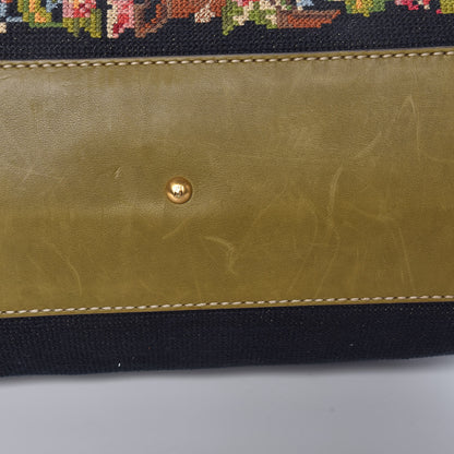 Fendi Canvas Embroidered Large Peekaboo Iconic Satchel Black Multicolor Muschio 12 of 13