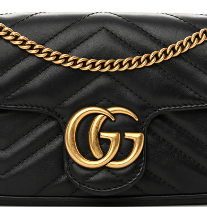 Gucci Calfskin Matelasse Super Mini GG Marmont Shoulder Bag Black 8 of 16