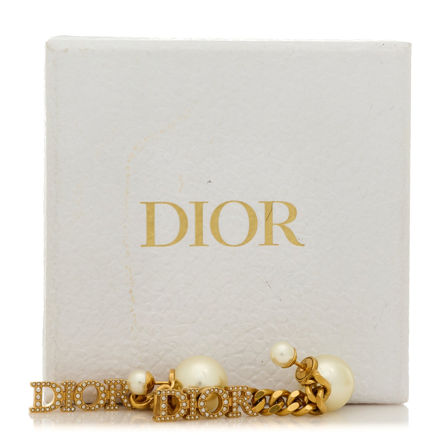 Pearl Crystal Dio(r)evolution Logo Earrings Aged Gold