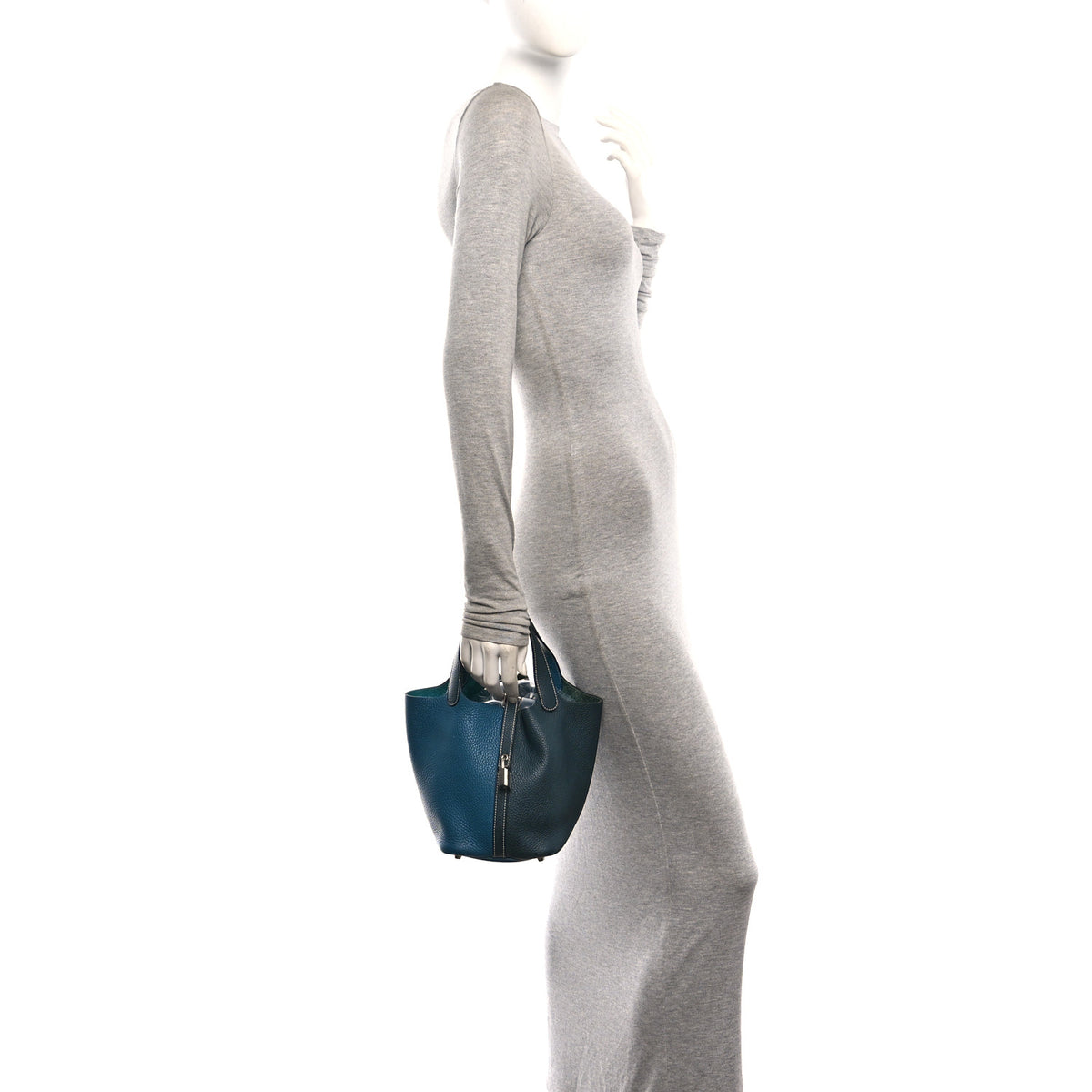 Hermes Taurillon Clemence Casaque Picotin Lock 18 PM Vert Bosphore Deep Bleu 2 of 11