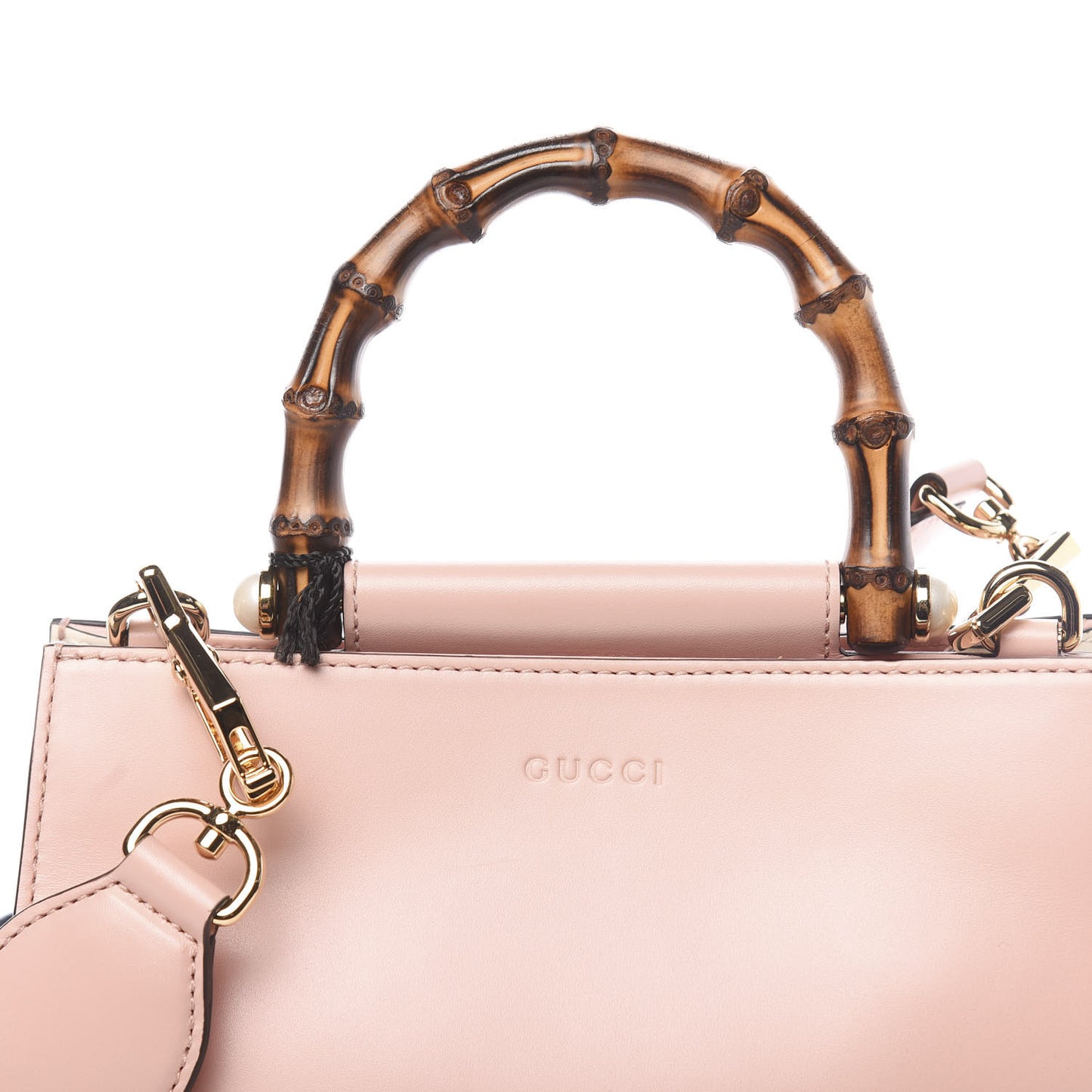 Nappa Bamboo Web Mini Nymphaea Top Handle Bag Perfect Pink Mystic White