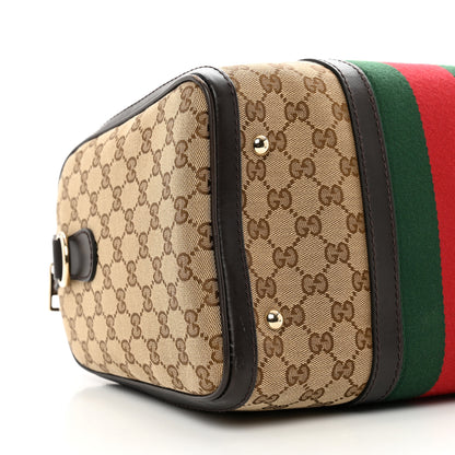 Gucci Monogram Selleria Calfskin Vintage Web Medium Boston Beige Ebony Cocoa 9 of 15
