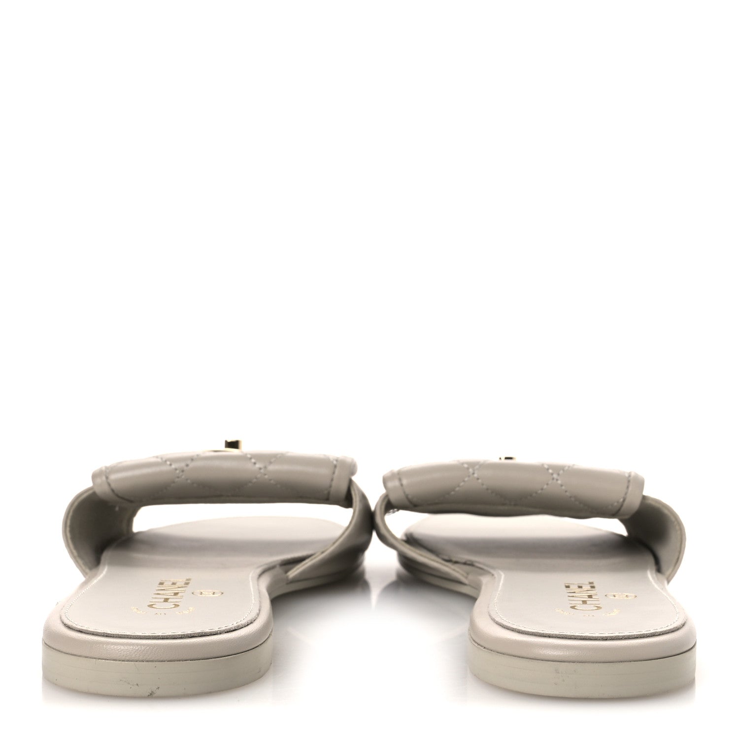 Chanel Lambskin Quilted Turnlock Flat Mules 39.5 Light Gray 6 of 14