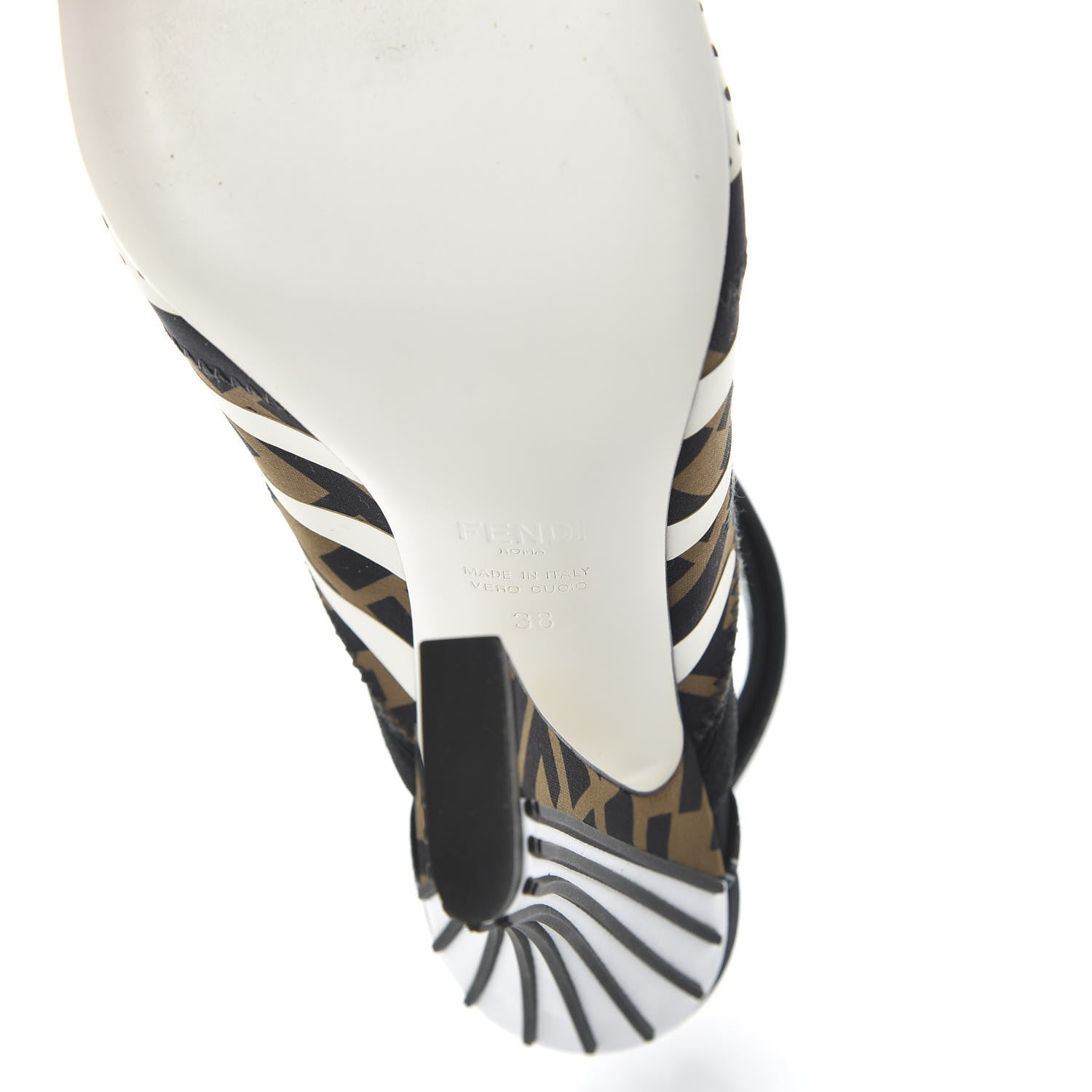 Fendi Technical Mesh FF FFreedom Patchwork 105 Peep Toe Sandals 38 Tobacco Black Asfalto 6 of 9