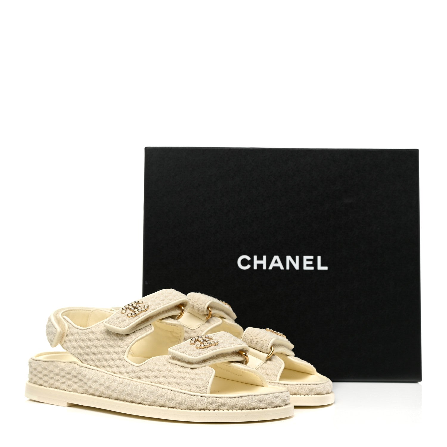 Chanel Knit Fabric Velcro Dad Sandals 38 Ivory 9 of 9