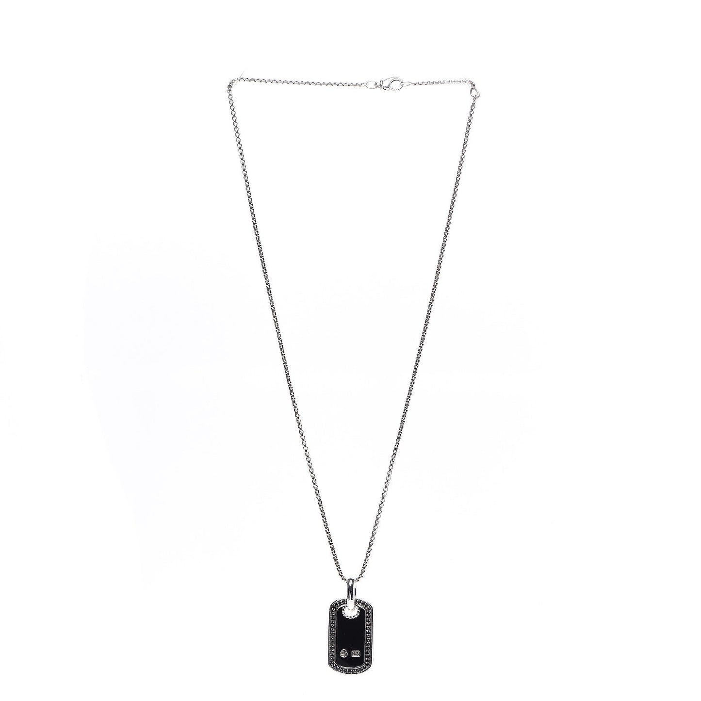 Sterling Silver Black Onyx Black Diamond Small Dog Tag Pendant