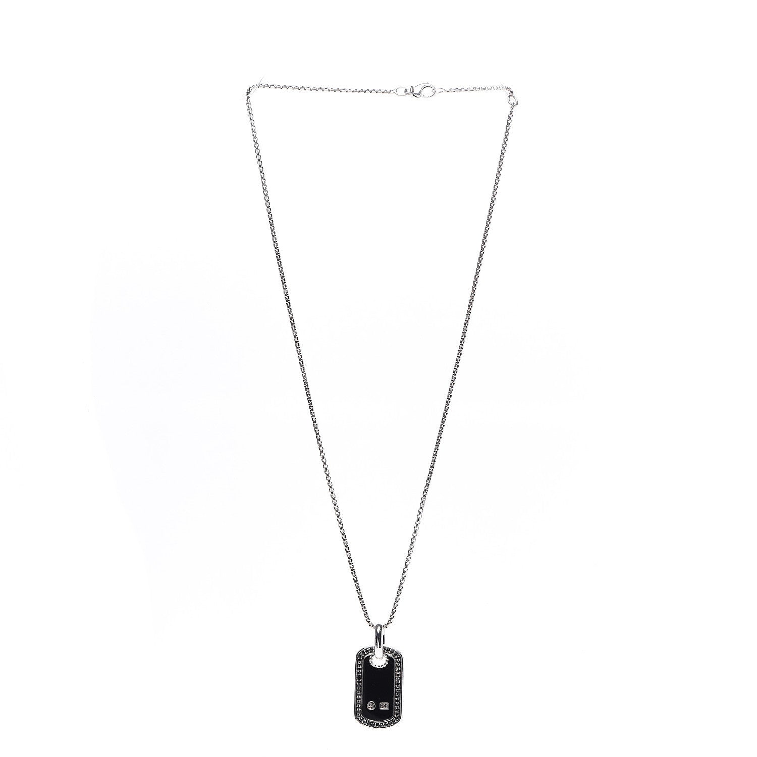 David Yurman Sterling Silver Black Onyx Black Diamond Small Dog Tag Pendant 3 of 5