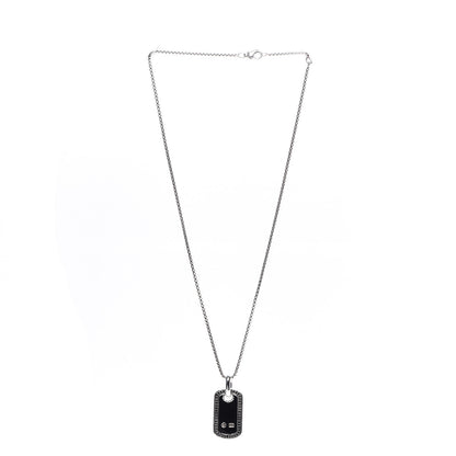 David Yurman Sterling Silver Black Onyx Black Diamond Small Dog Tag Pendant 3 of 5