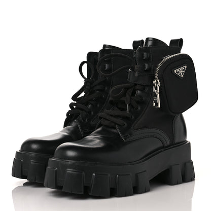 Prada Spazzolato Rois Nylon Metal Triangle Logo Monolith Pouch Pocket 55mm Boots 37 Black 3 of 8