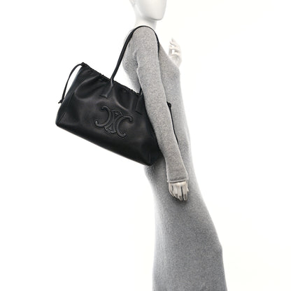 Celine Smooth Calfskin Cuir Triomphe Cabas Drawstring Black 2 of 10