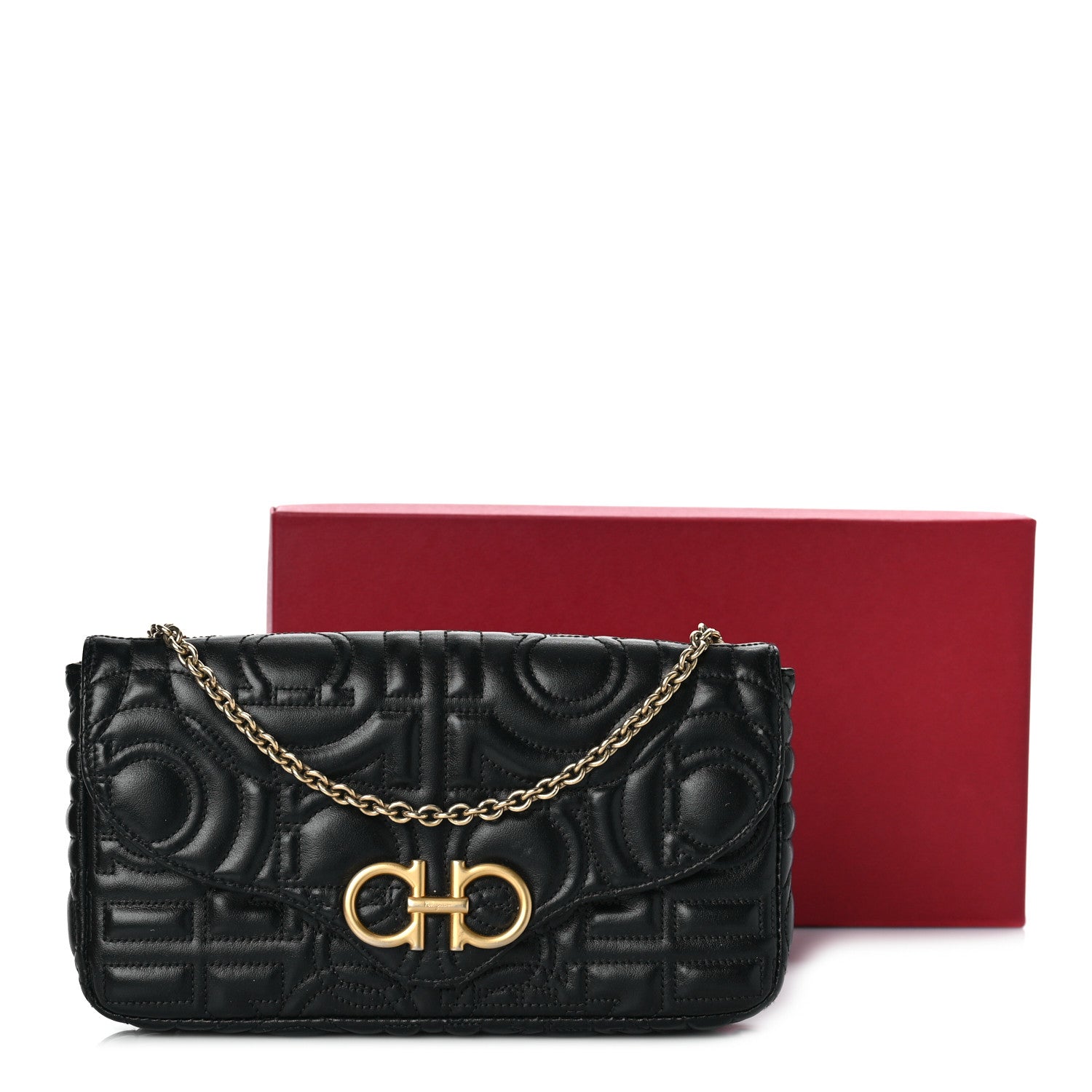 Salvatore Ferragamo Calfskin Quilted Gancini Mini Bag Black 11 of 11