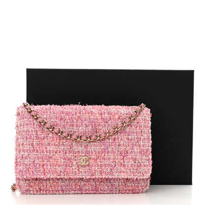 Chanel Tweed Quilted Wallet On Chain WOC Pink 12 of 12