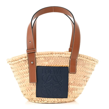 Loewe Raffia Small Basket Tote Bag Natural Tan Navy 1 of 11