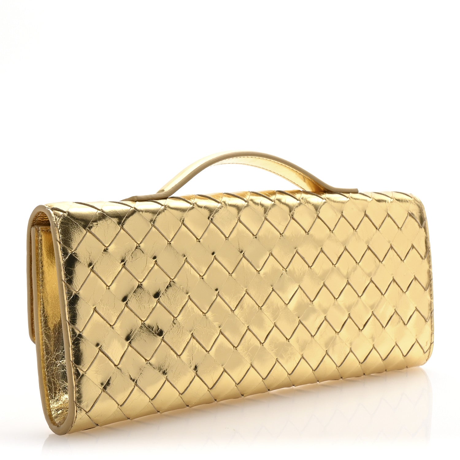 Bottega Veneta Metallic Lambskin Intrecciato Long Andiamo Top Handle Clutch Gold 3 of 6