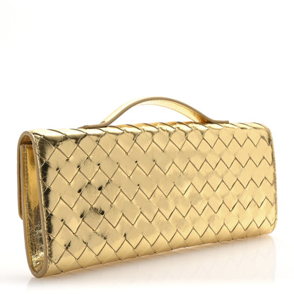 Bottega Veneta Metallic Lambskin Intrecciato Long Andiamo Top Handle Clutch Gold 3 of 6