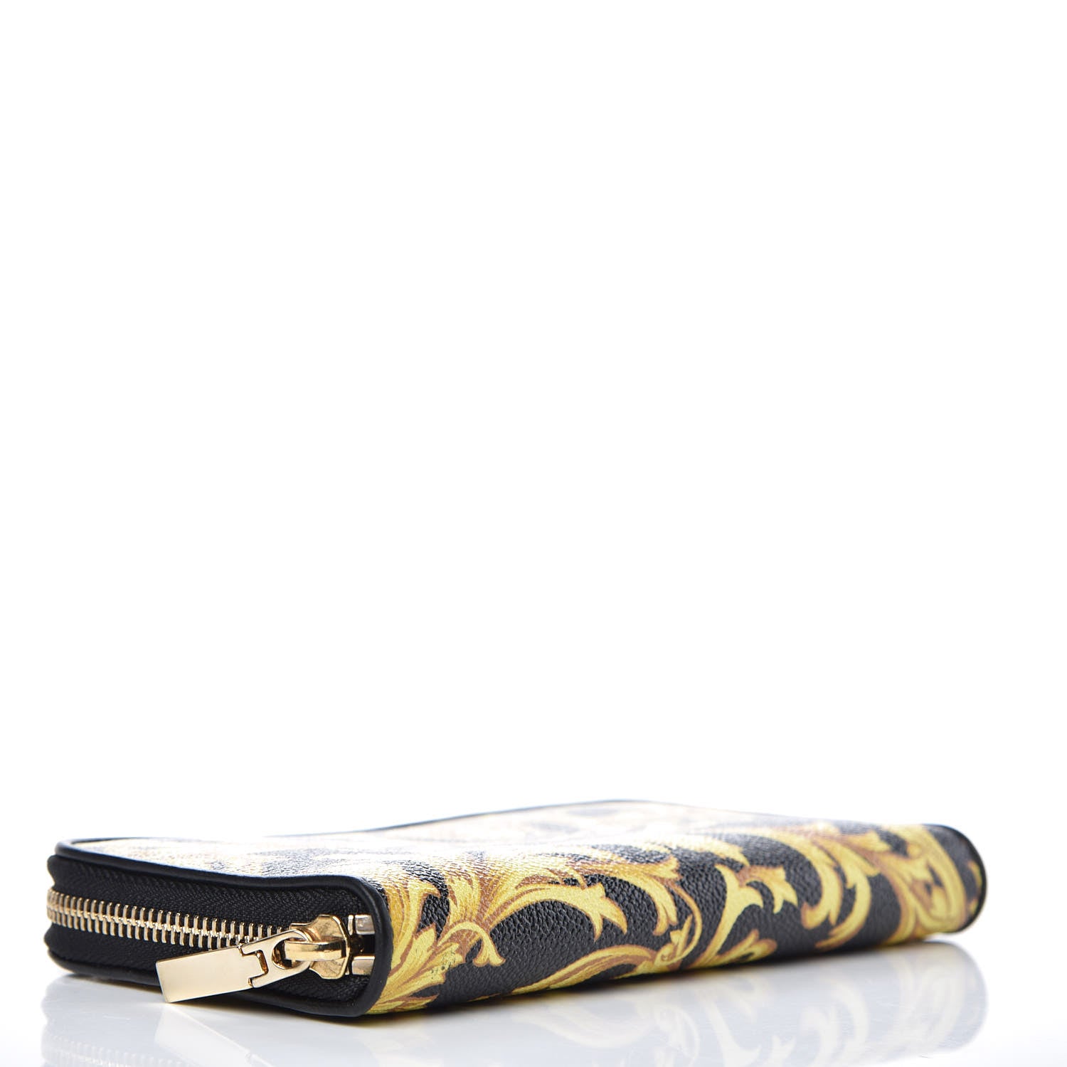 Versace Calfskin Barocco Print Zip Around Wallet Black Gold 4 of 6