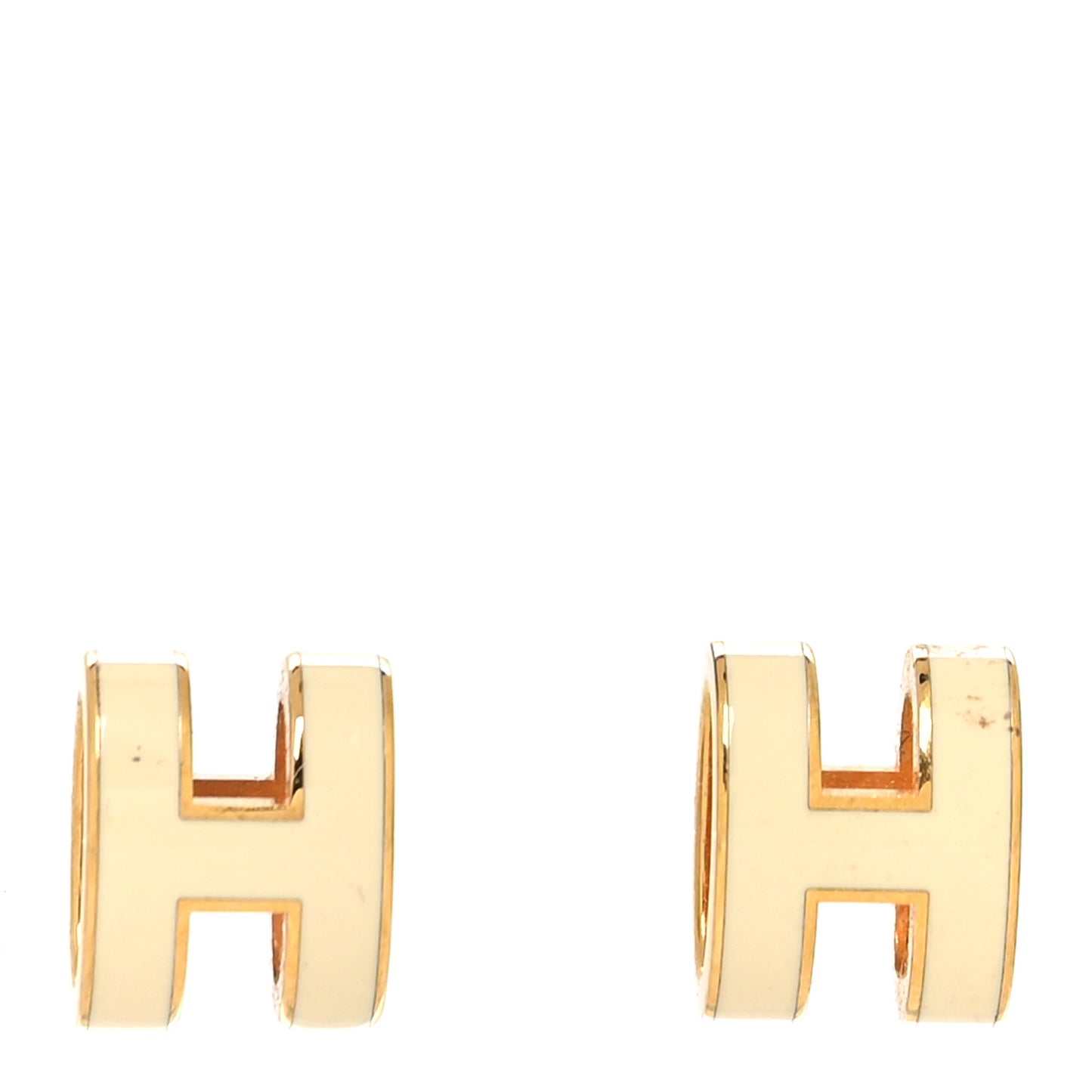 Gold Lacquered Mini Pop H Earrings White