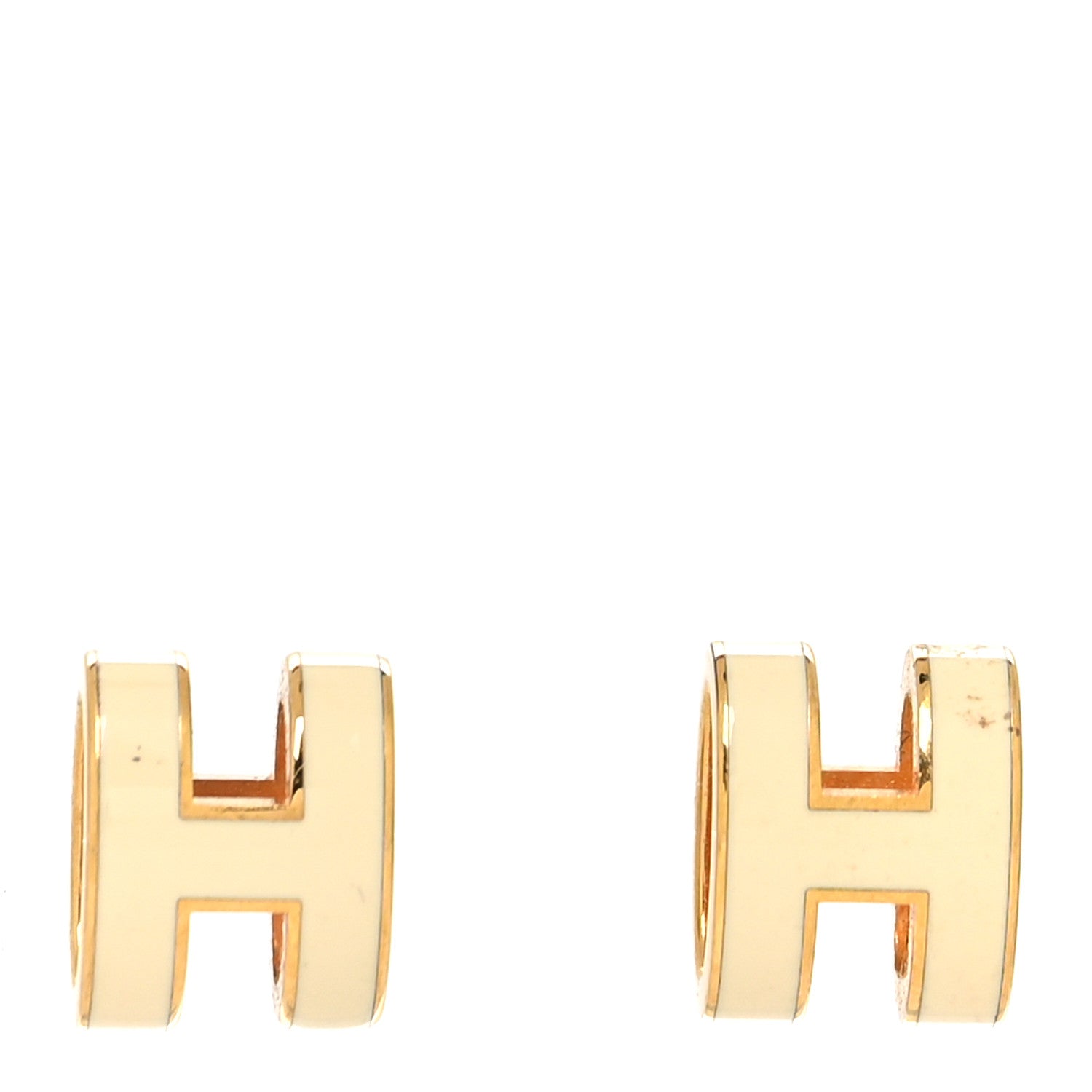 Hermes Gold Lacquered Mini Pop H Earrings White 1 of 5