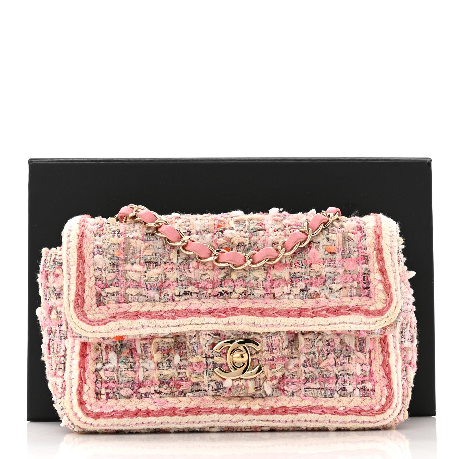 Chanel Tweed Braid Mini Flap White Pink 11 of 11