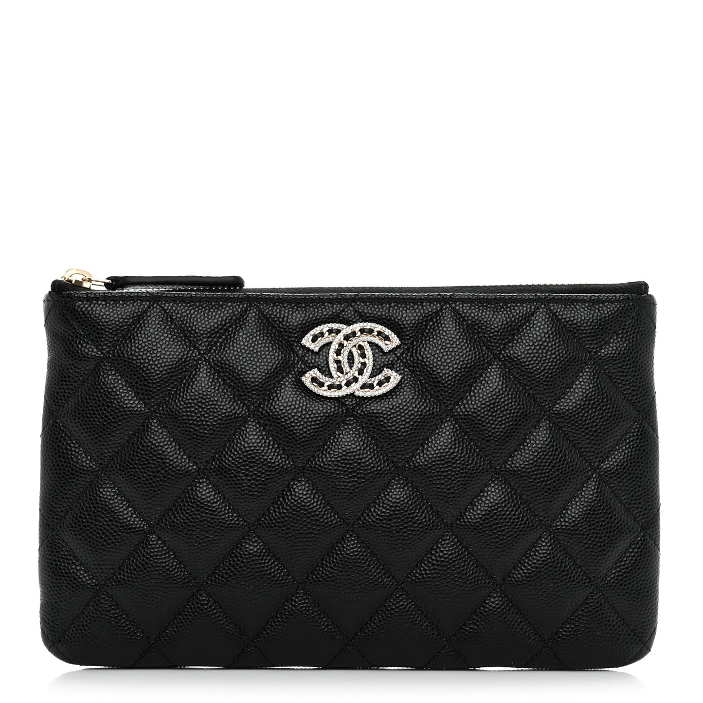 Caviar Quilted Crystal Cosmetic Case Black