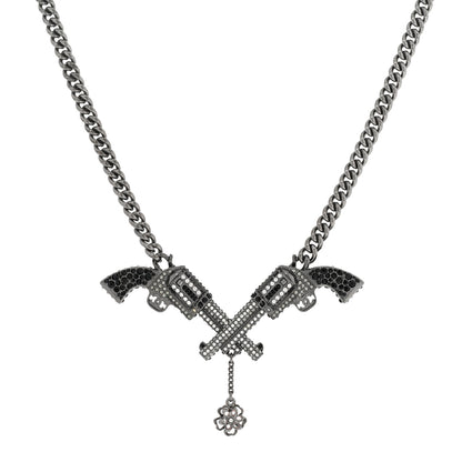 Chanel Baguette Crystal Ruthenium CC Paris Dallas Double Gun Drop Necklace 1 of 9